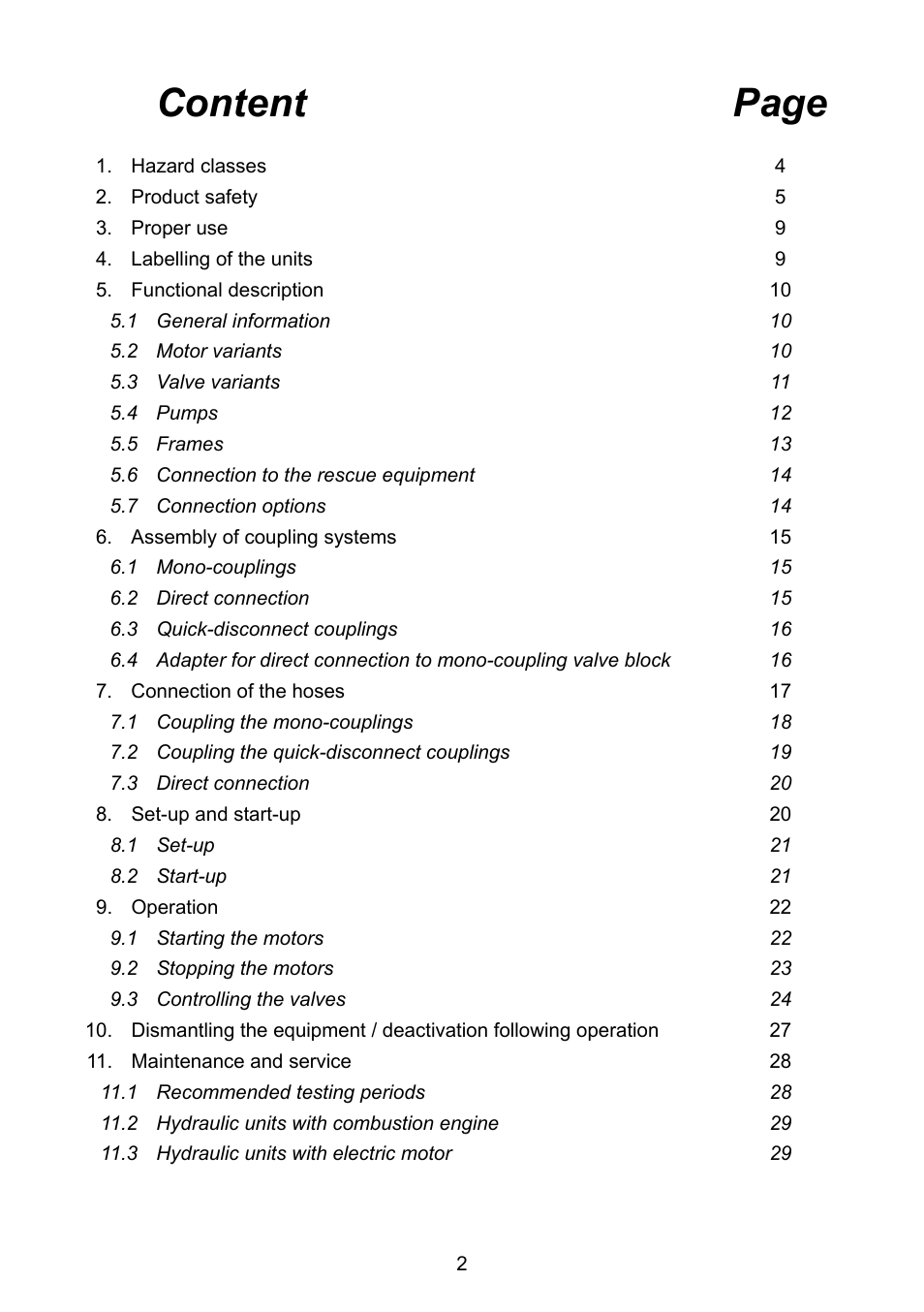 Content page | Lukas P 640 TG User Manual | Page 2 / 48