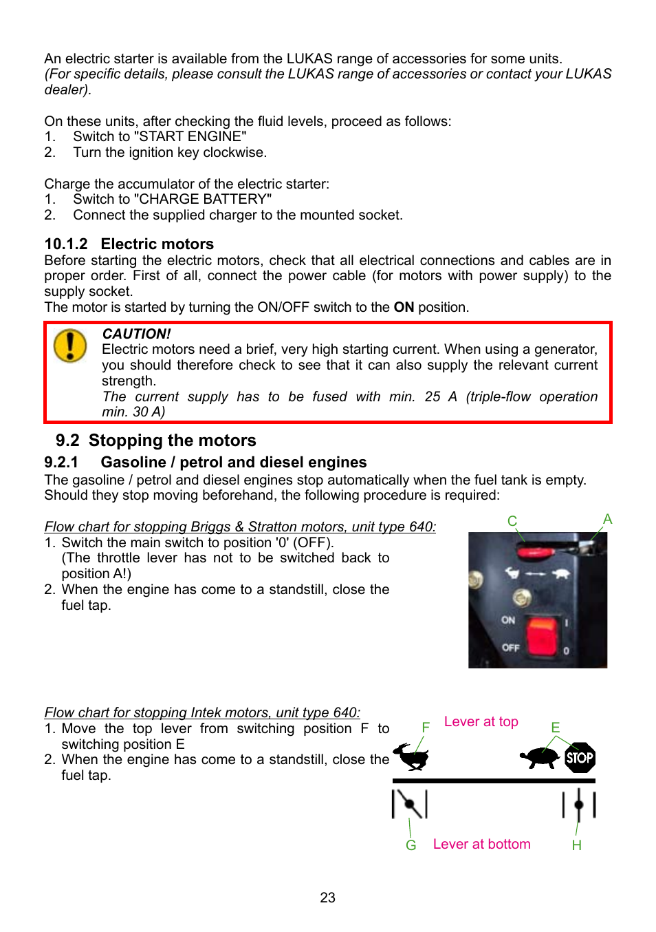 2 stopping the motors | Lukas P 640 TG User Manual | Page 23 / 48