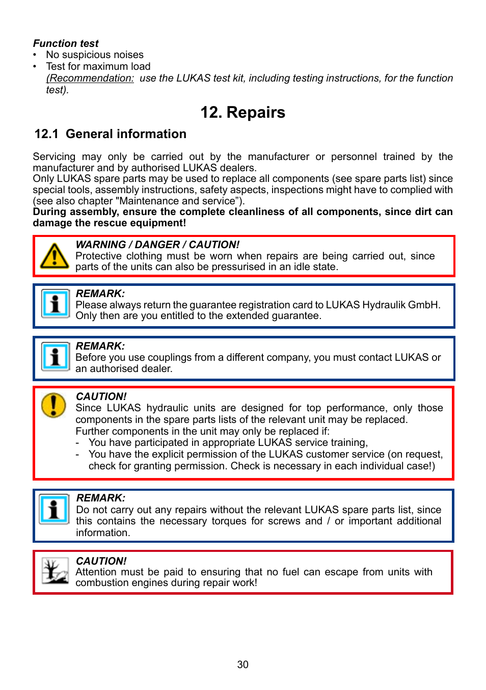 Repairs 12 | Lukas P 640 TG User Manual | Page 30 / 48