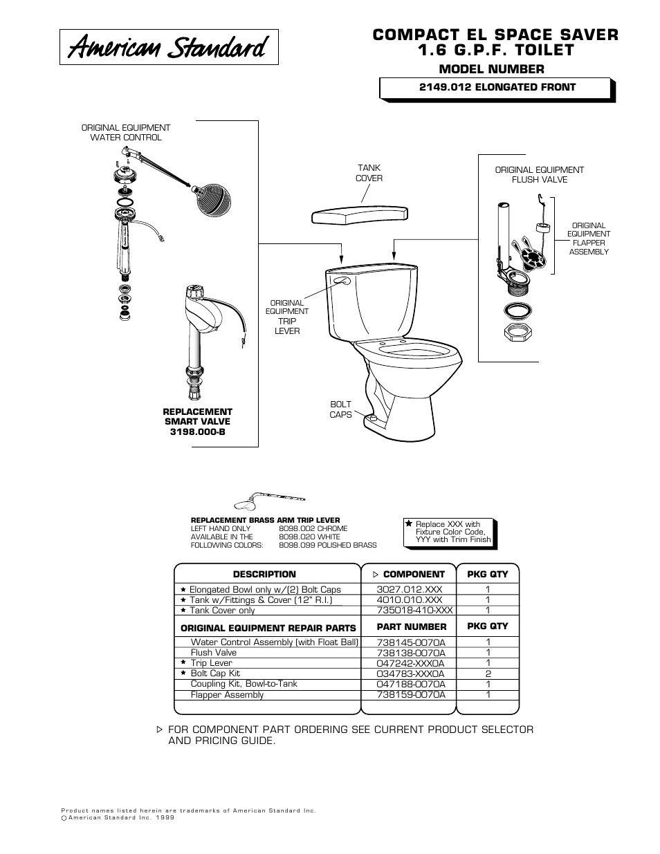 American Standard 2149.012 Elongated Front User Manual | 1 page