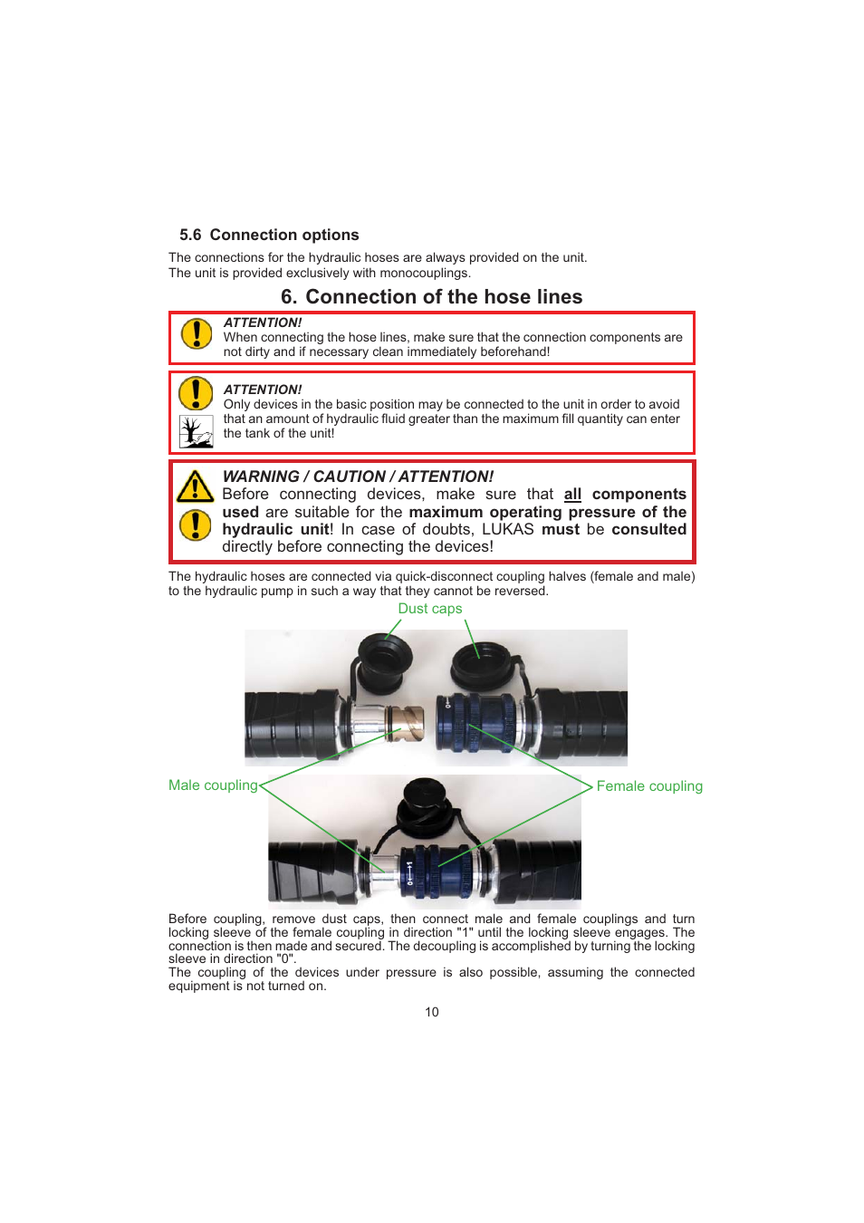 Connection of the hose lines | Lukas P 660 SG User Manual | Page 10 / 32