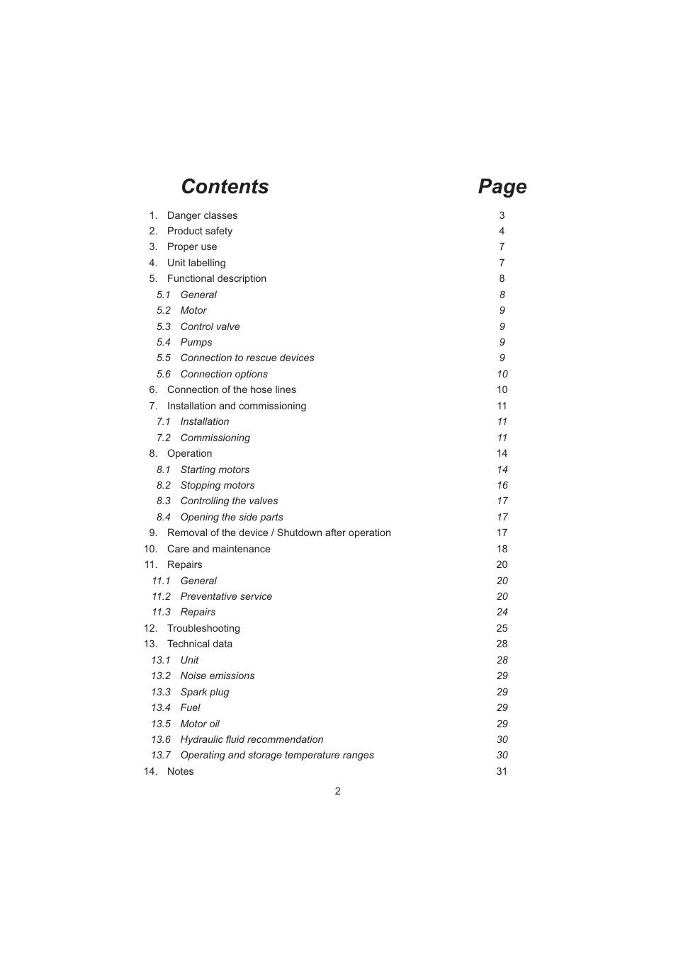 Contents page | Lukas P 660 SG User Manual | Page 2 / 32