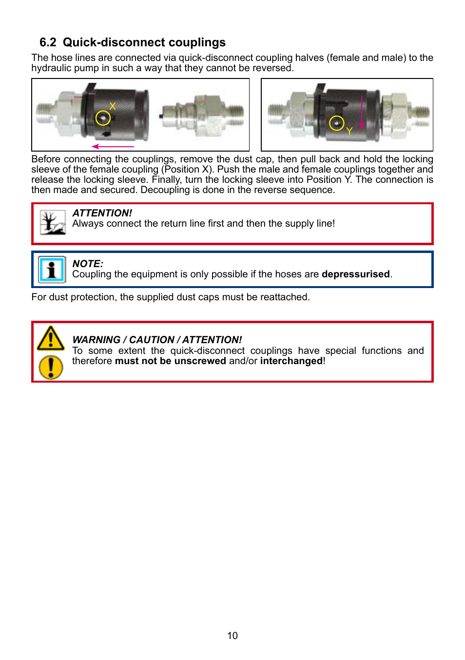 2 quick-disconnect couplings | Lukas ZPH 3/4 User Manual | Page 10 / 32