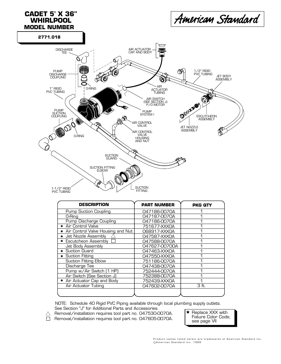 American Standard Cadet Whirlpool 2771.018 User Manual | 1 page