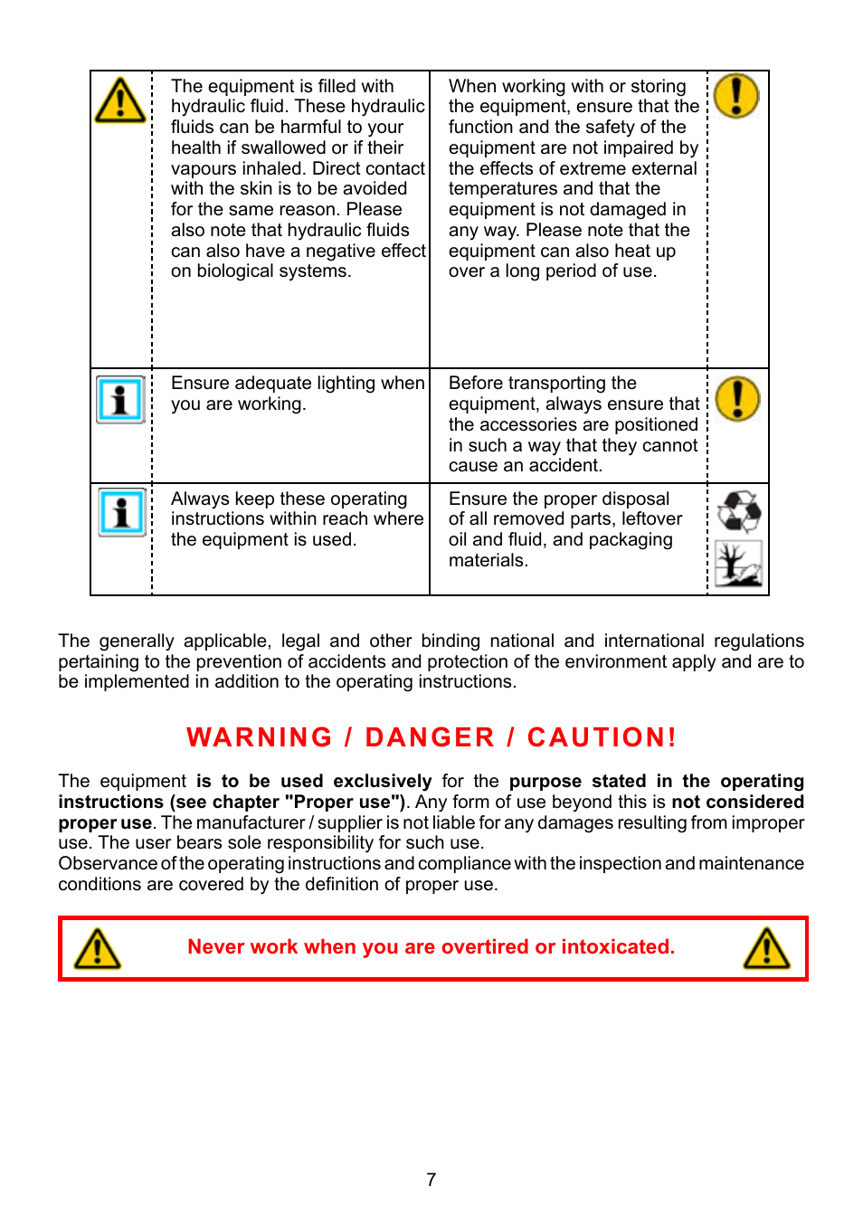 Warning / danger / caution | Lukas CT7 User Manual | Page 7 / 28