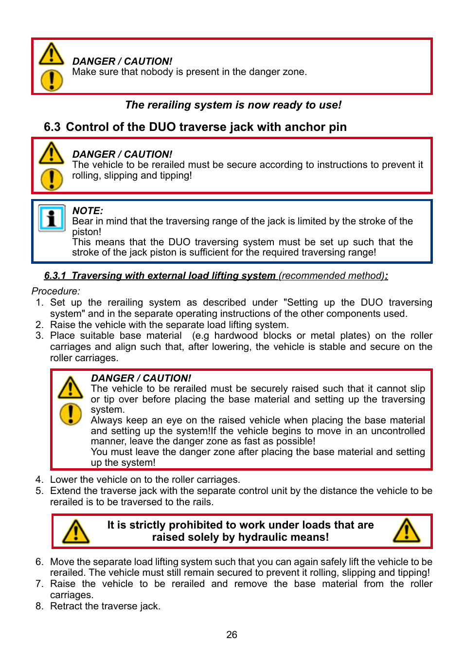 3 control of the duo traverse jack with anchor pin | Lukas DUO Traversing System User Manual | Page 26 / 44