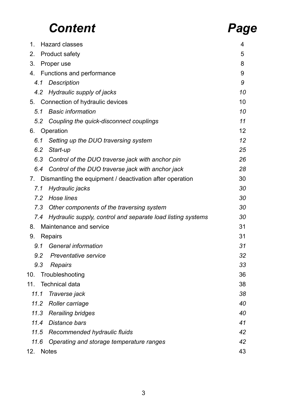 Content page | Lukas DUO Traversing System User Manual | Page 3 / 44