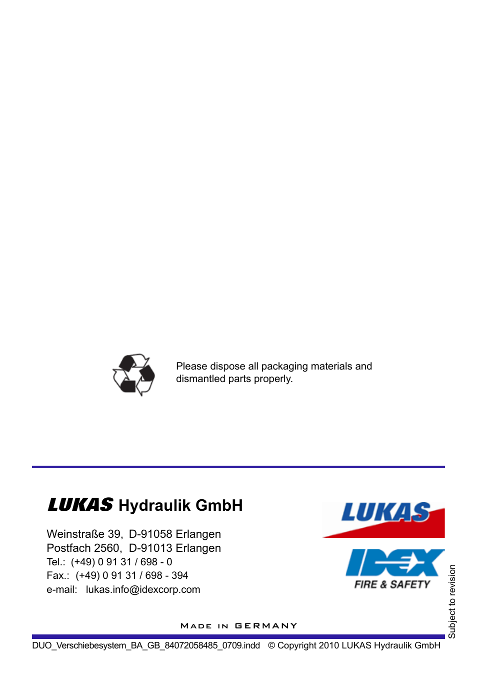 Lukas, Hydraulik gmbh | Lukas DUO Traversing System User Manual | Page 44 / 44