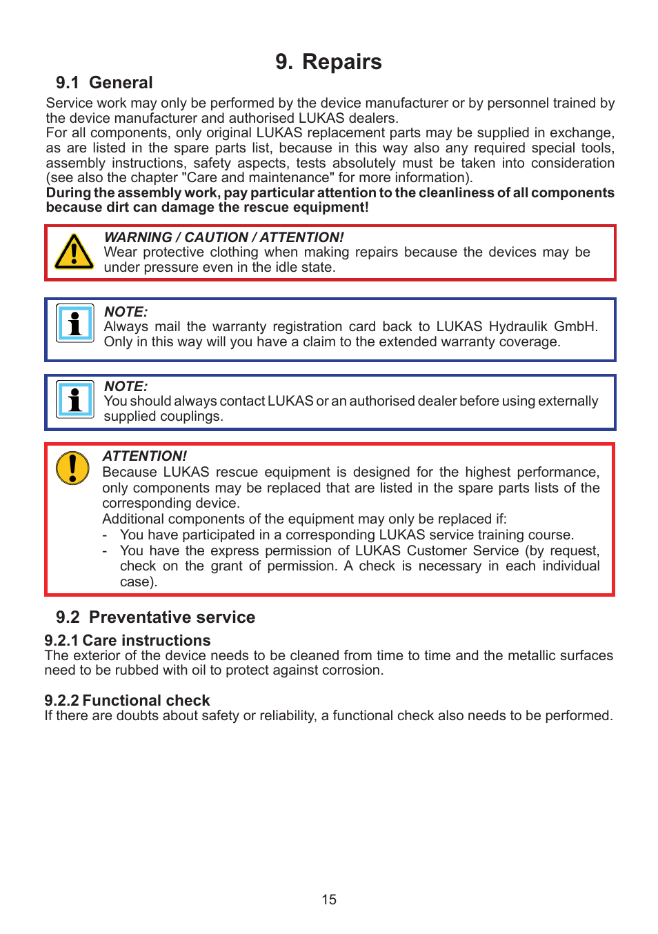 Repairs 9 | Lukas MSM-2D mobile control module User Manual | Page 15 / 24