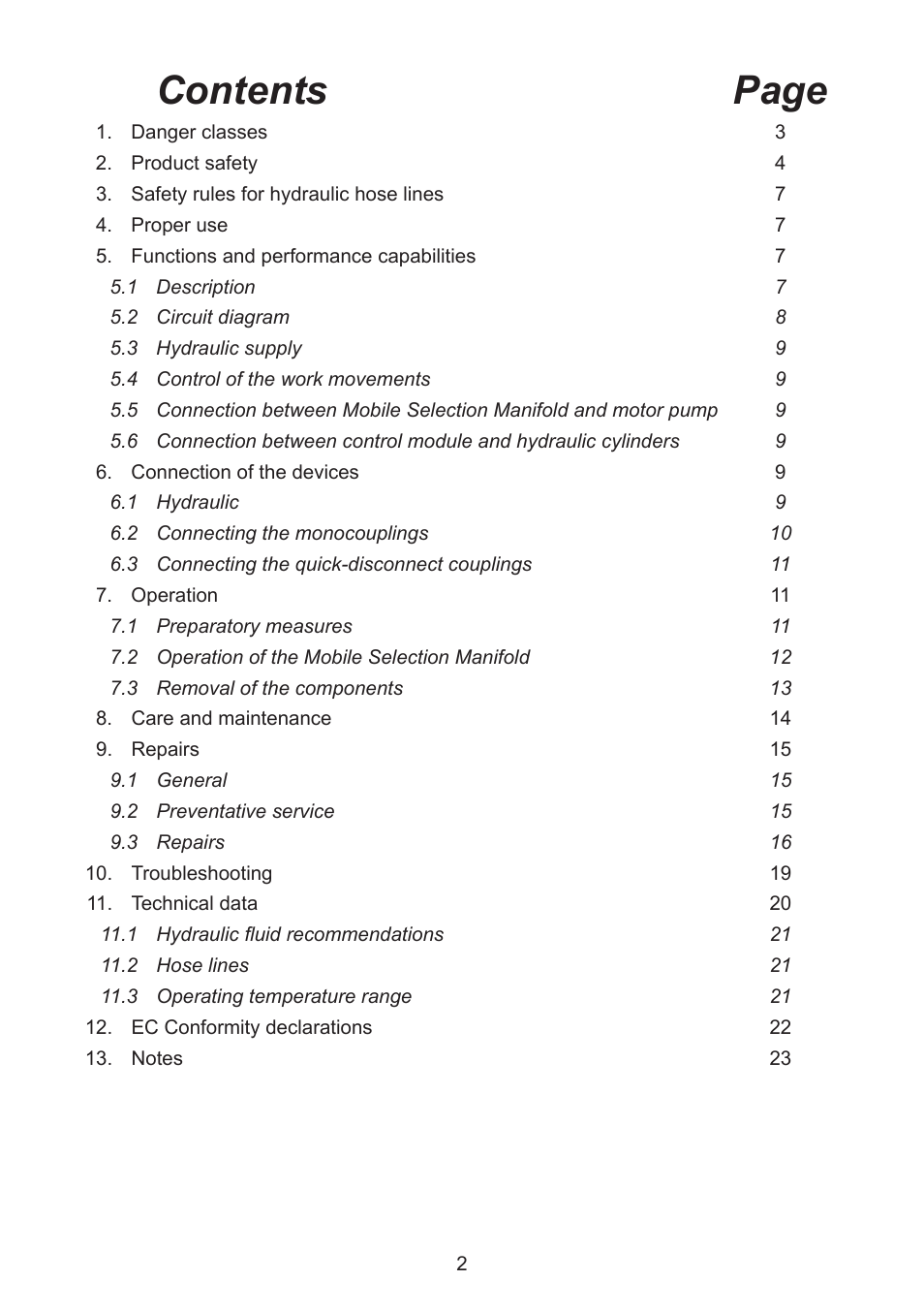 Contents page | Lukas MSM-2D mobile control module User Manual | Page 2 / 24