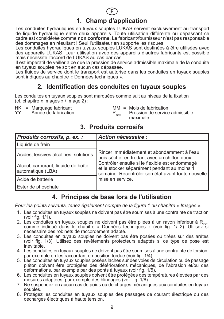 Produits corrosifs 3, Principes de base lors de l'utilisation 4 | Lukas Hydraulic Hoses User Manual | Page 9 / 16