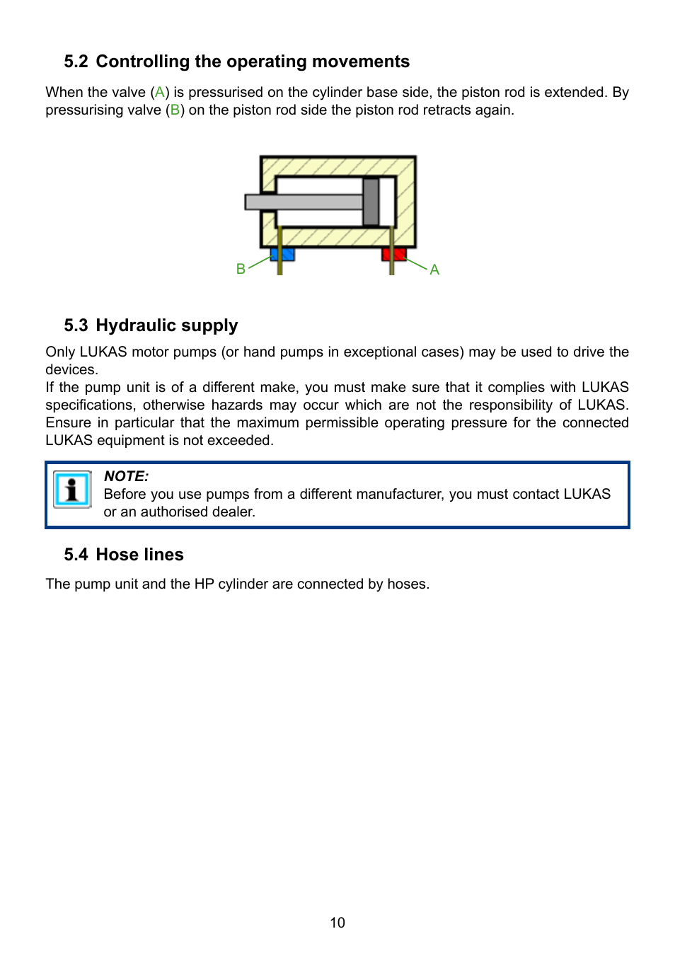 3 hydraulic supply 5.4 hose lines, 2 controlling the operating movements | Lukas HP Cylinders User Manual | Page 10 / 32