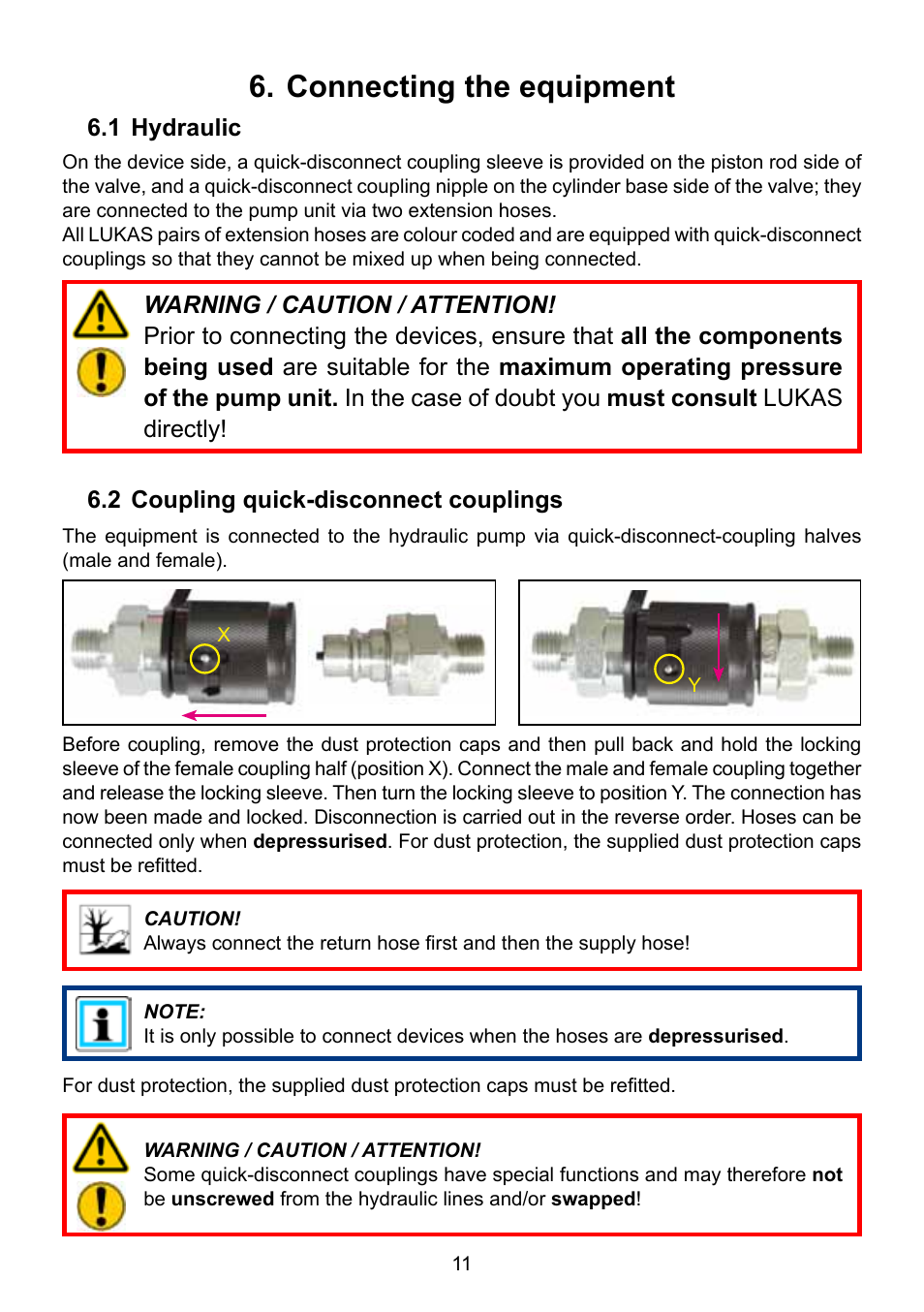 Connecting the equipment | Lukas HP Cylinders User Manual | Page 11 / 32