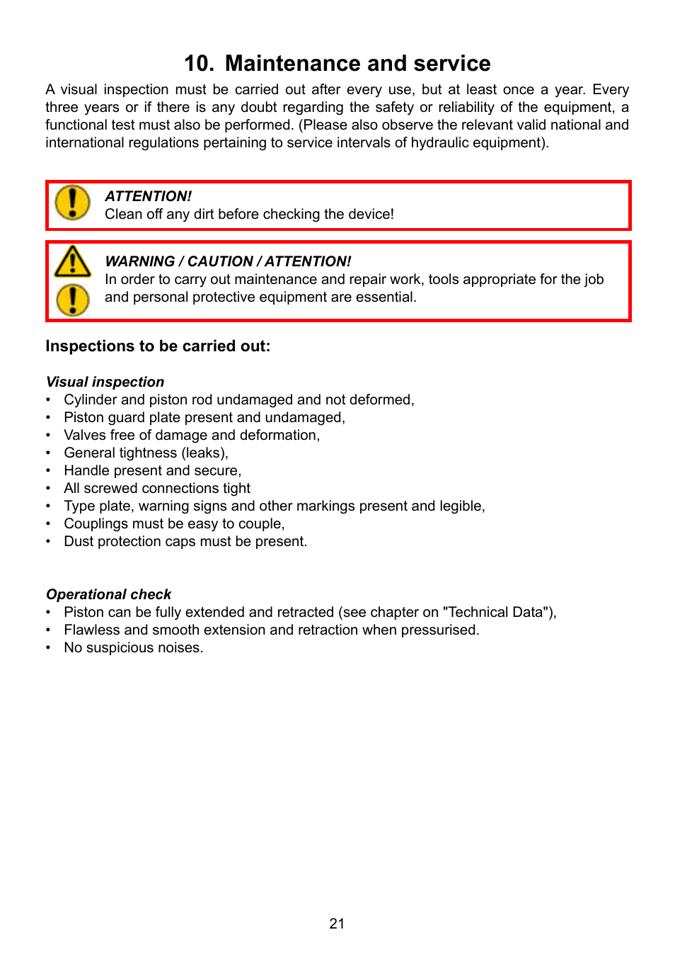 Maintenance and service | Lukas HP Cylinders User Manual | Page 21 / 32