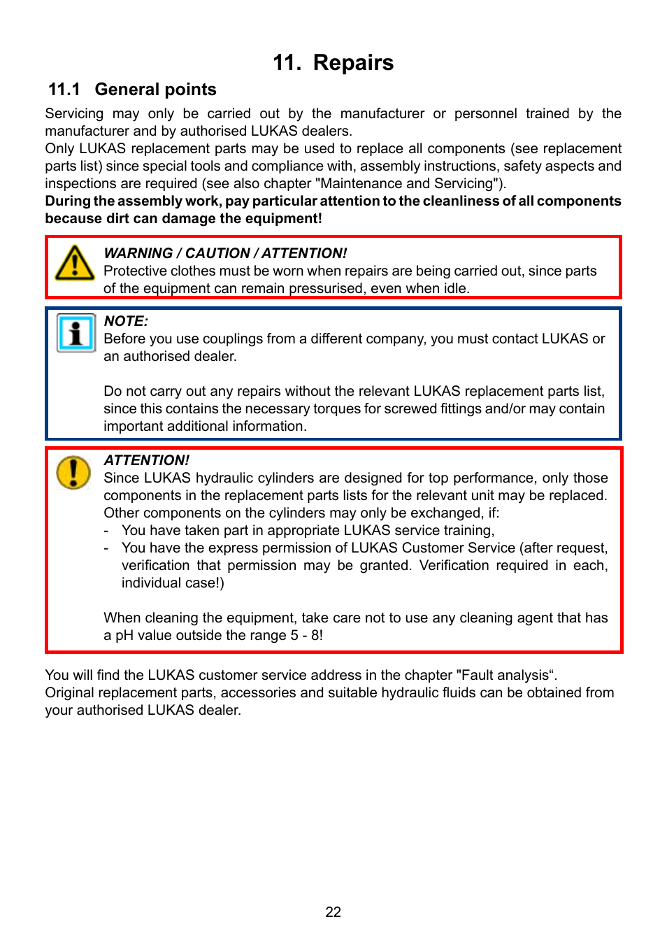 Repairs, 1 general points | Lukas HP Cylinders User Manual | Page 22 / 32