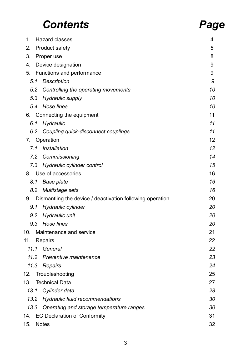 Contents page | Lukas HP Cylinders User Manual | Page 3 / 32