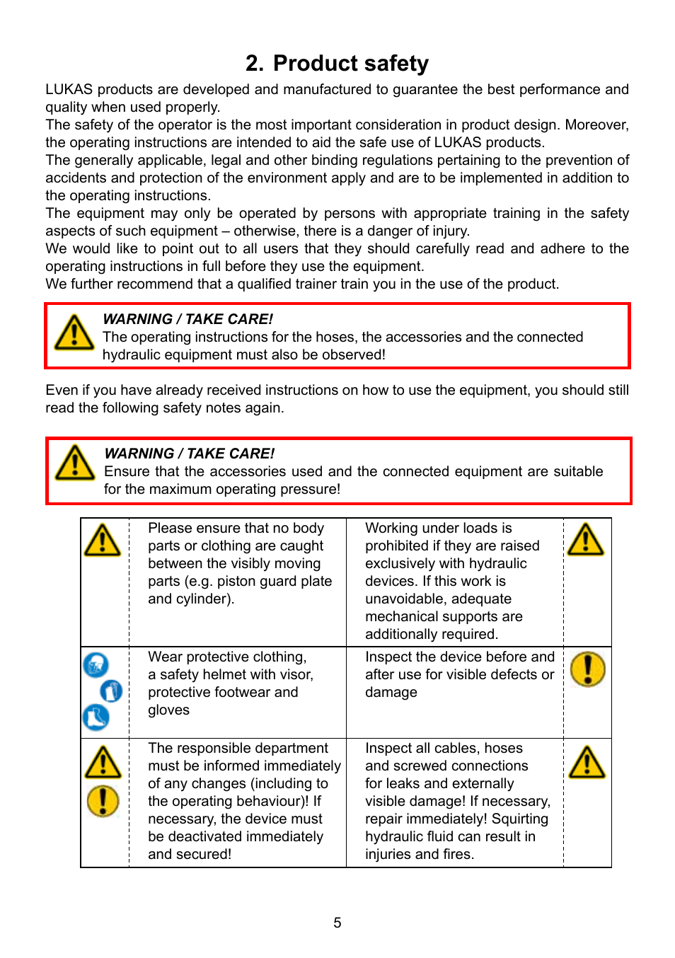 Product safety | Lukas HP Cylinders User Manual | Page 5 / 32