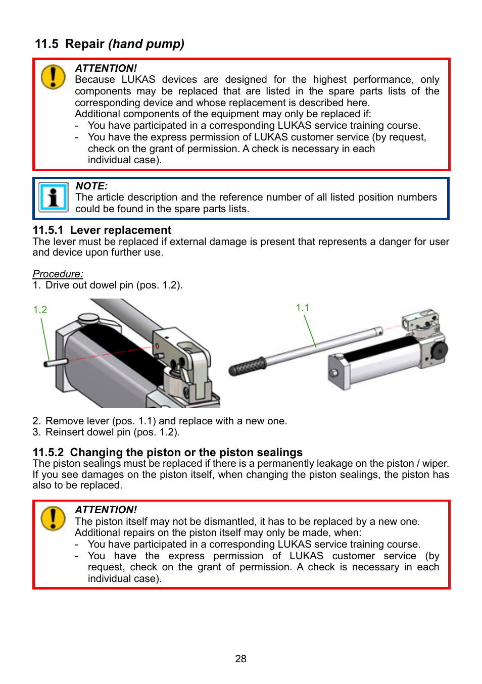 5 repair (hand pump) | Lukas LH2 User Manual | Page 28 / 44