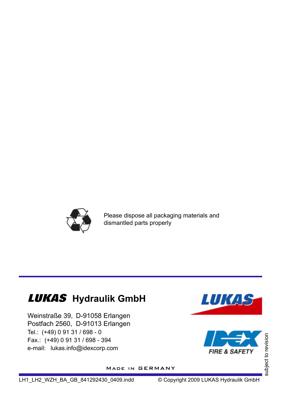 Lukas, Hydraulik gmbh | Lukas LH2 User Manual | Page 44 / 44