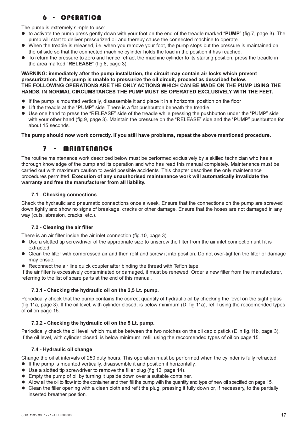 6 - operation, 7 - maintenance | Lukas AHP2-1 User Manual | Page 17 / 42