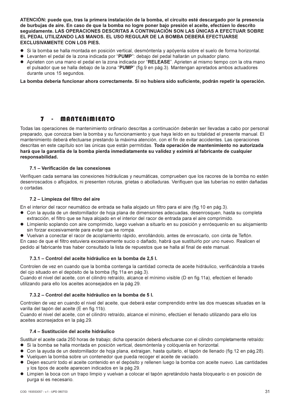 7 - mantenimiento | Lukas AHP2-1 User Manual | Page 31 / 42