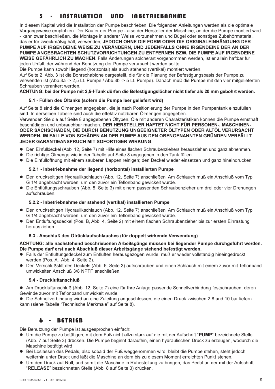 5 - installation und inbetriebnahme, 6 - betrieb | Lukas AHP2-1 User Manual | Page 9 / 42