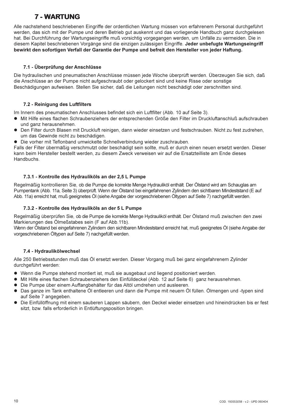 7 - war, 7 - war 7 - wartung tung tung tung tung | Lukas AHP2-1D User Manual | Page 10 / 40