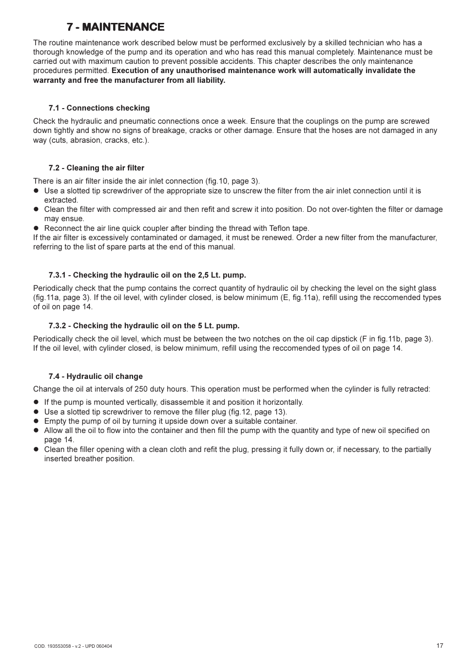 7 - mainten, 7 - mainten 7 - maintenance ance ance ance ance | Lukas AHP2-1D User Manual | Page 17 / 40