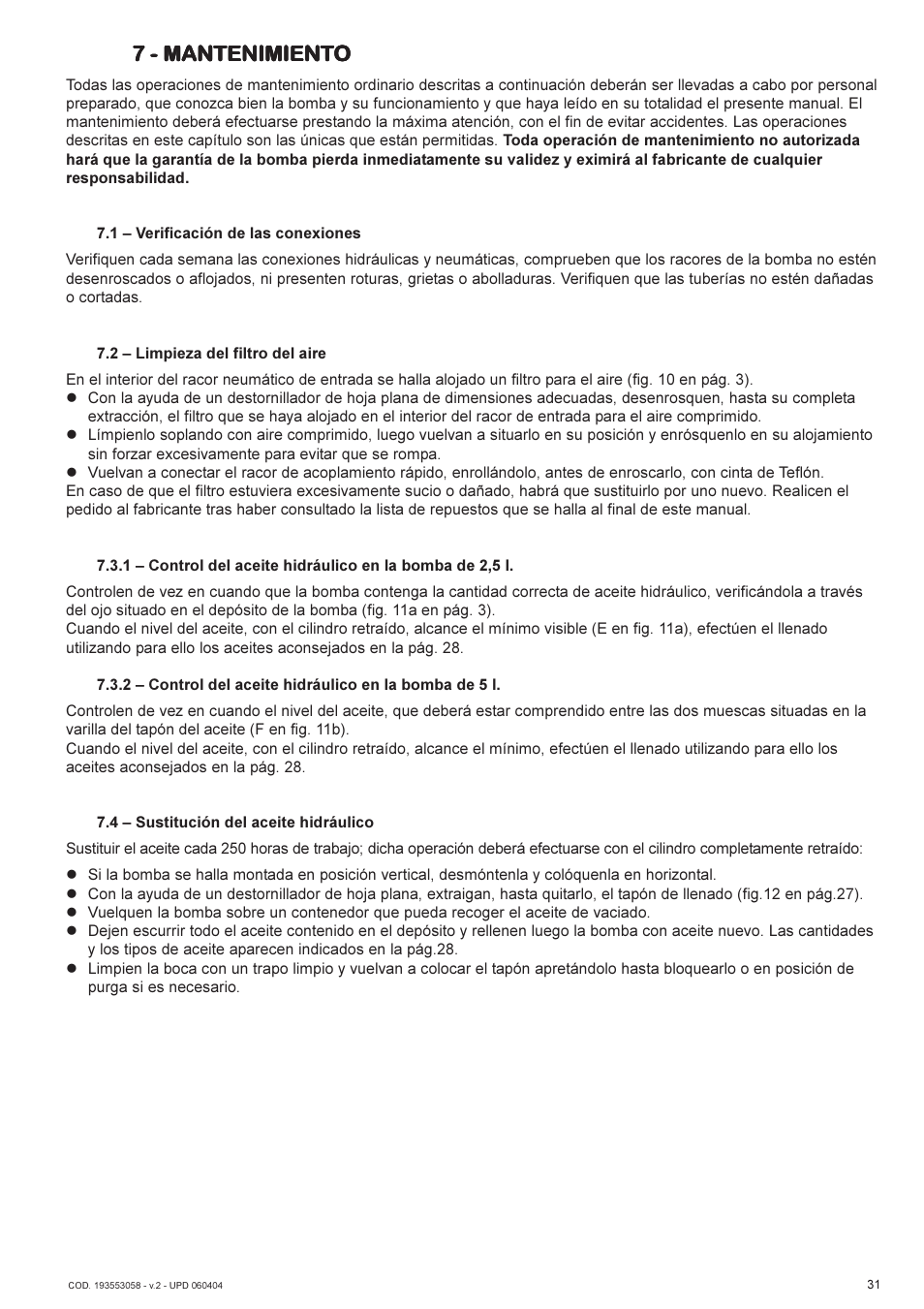 7 - mantenimient | Lukas AHP2-1D User Manual | Page 31 / 40