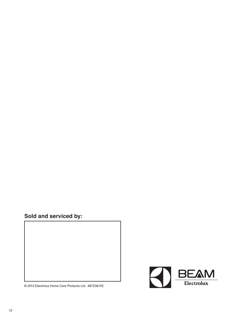Sold and serviced by | Beam Electrolux Alliance V.1 User Manual | Page 12 / 36