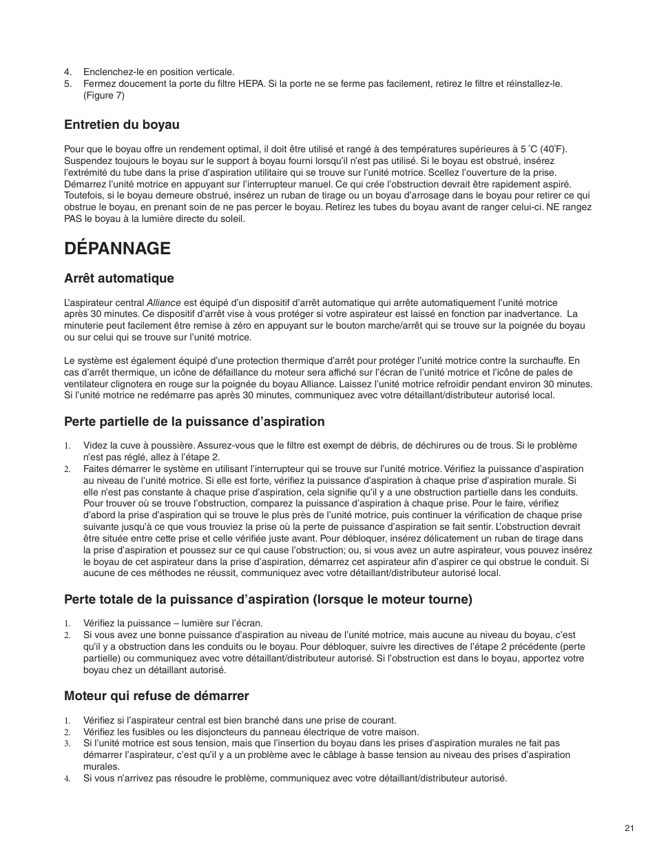Dépannage | Beam Electrolux Alliance V.1 User Manual | Page 21 / 36