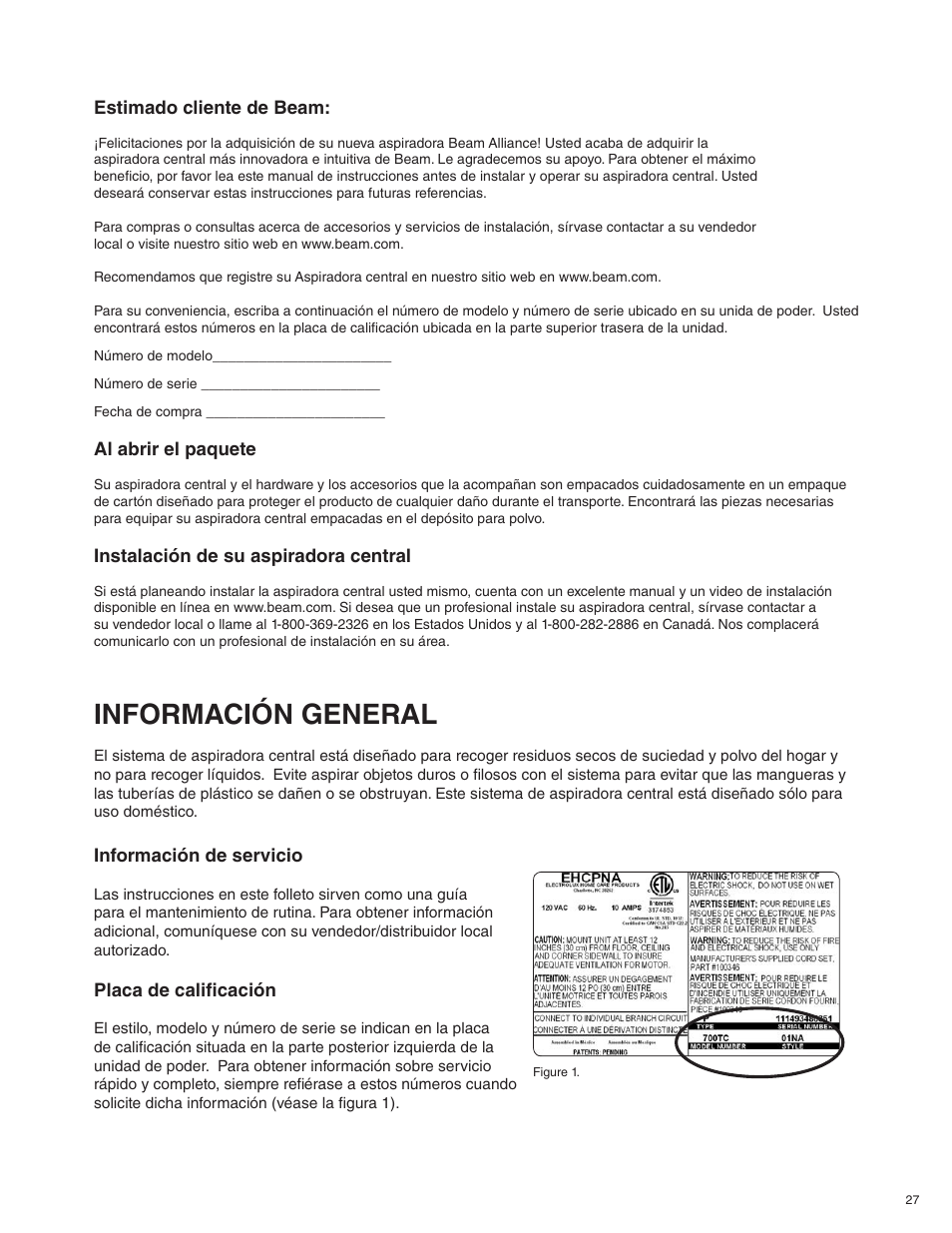 Información general | Beam Electrolux Alliance V.1 User Manual | Page 27 / 36