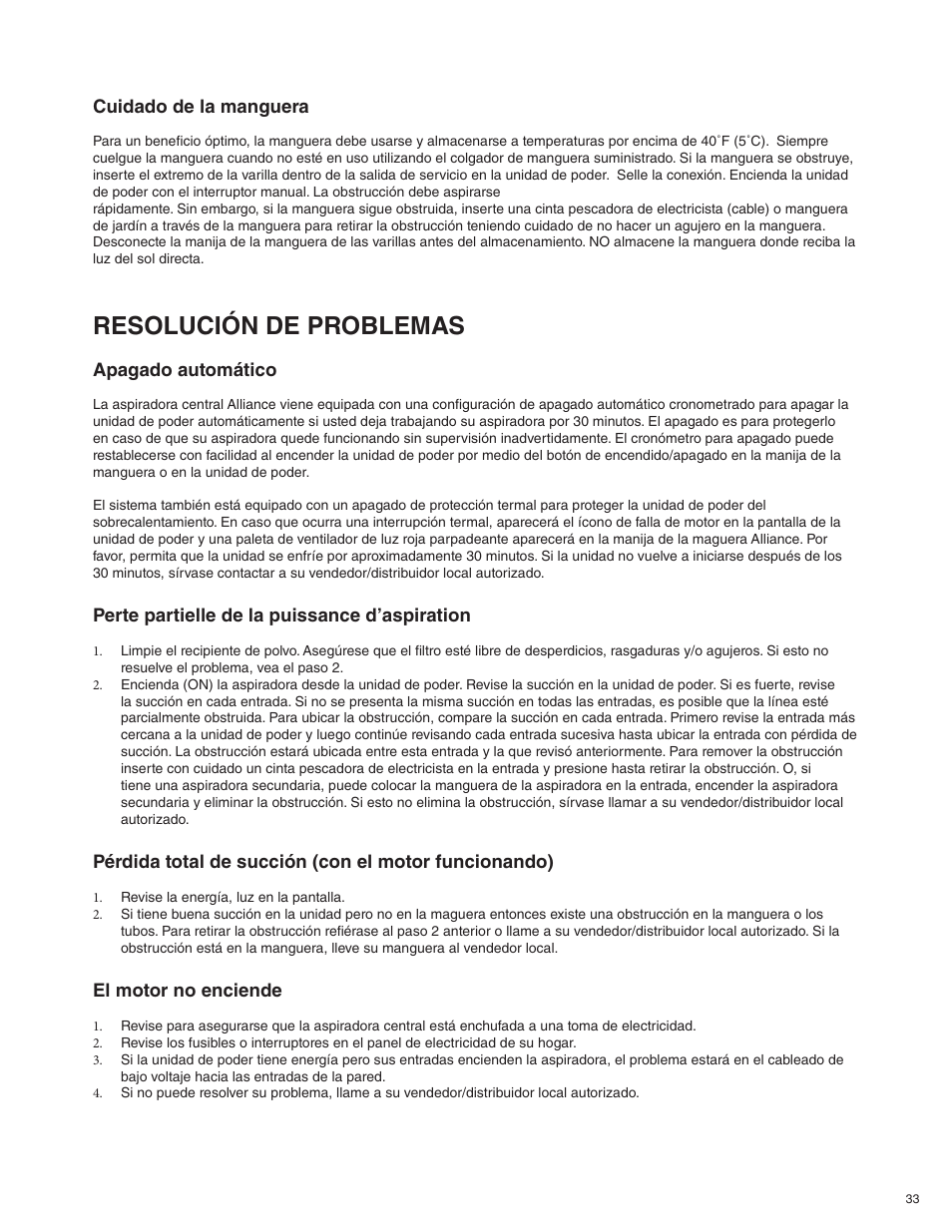 Resolución de problemas | Beam Electrolux Alliance V.1 User Manual | Page 33 / 36