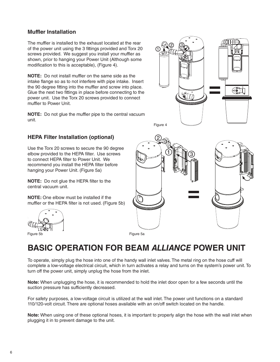 Basic operation for beam alliance power unit | Beam Electrolux Alliance V.1 User Manual | Page 6 / 36