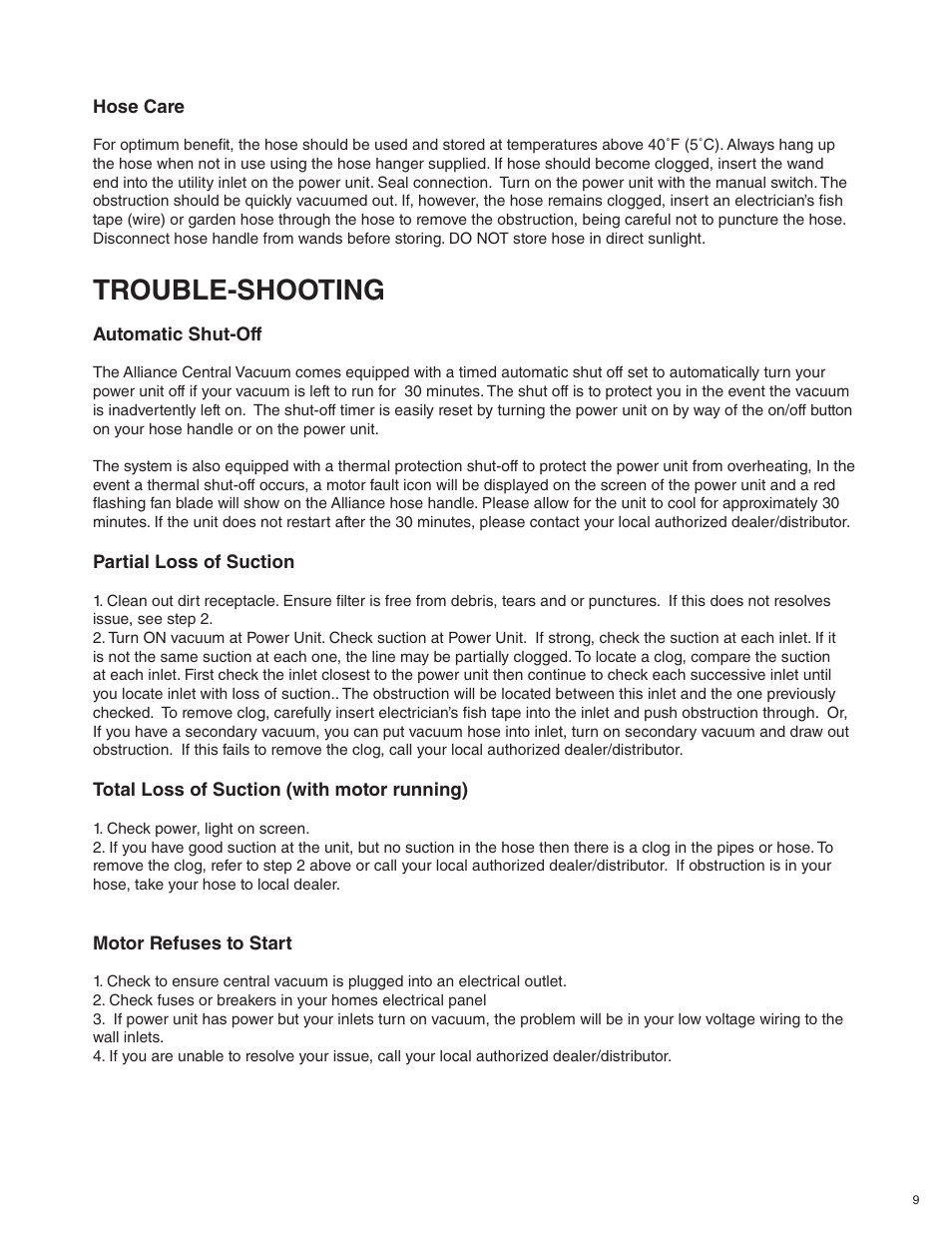 Trouble-shooting | Beam Electrolux Alliance V.1 User Manual | Page 9 / 36