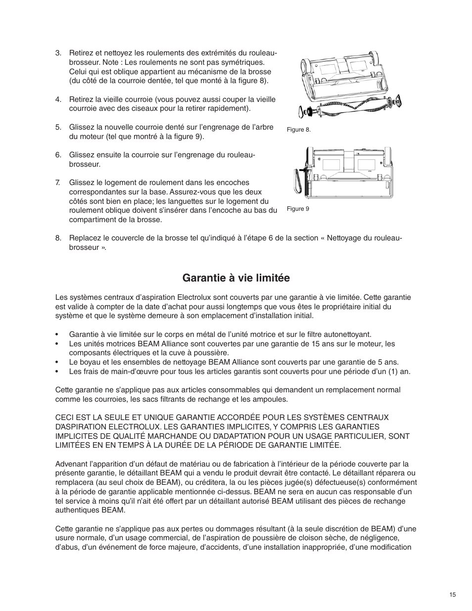 Garantie à vie limitée | Beam Electrolux Alliance Solaire User Manual | Page 15 / 24