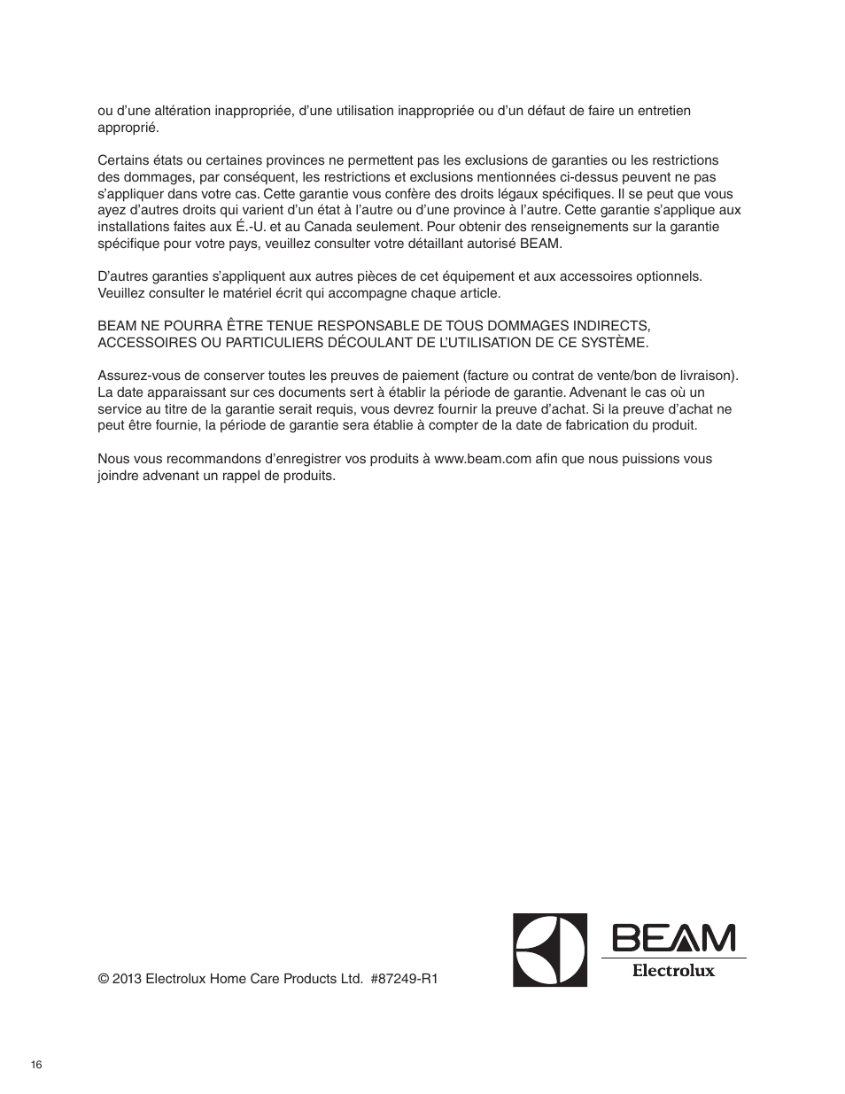 Beam Electrolux Alliance Solaire User Manual | Page 16 / 24