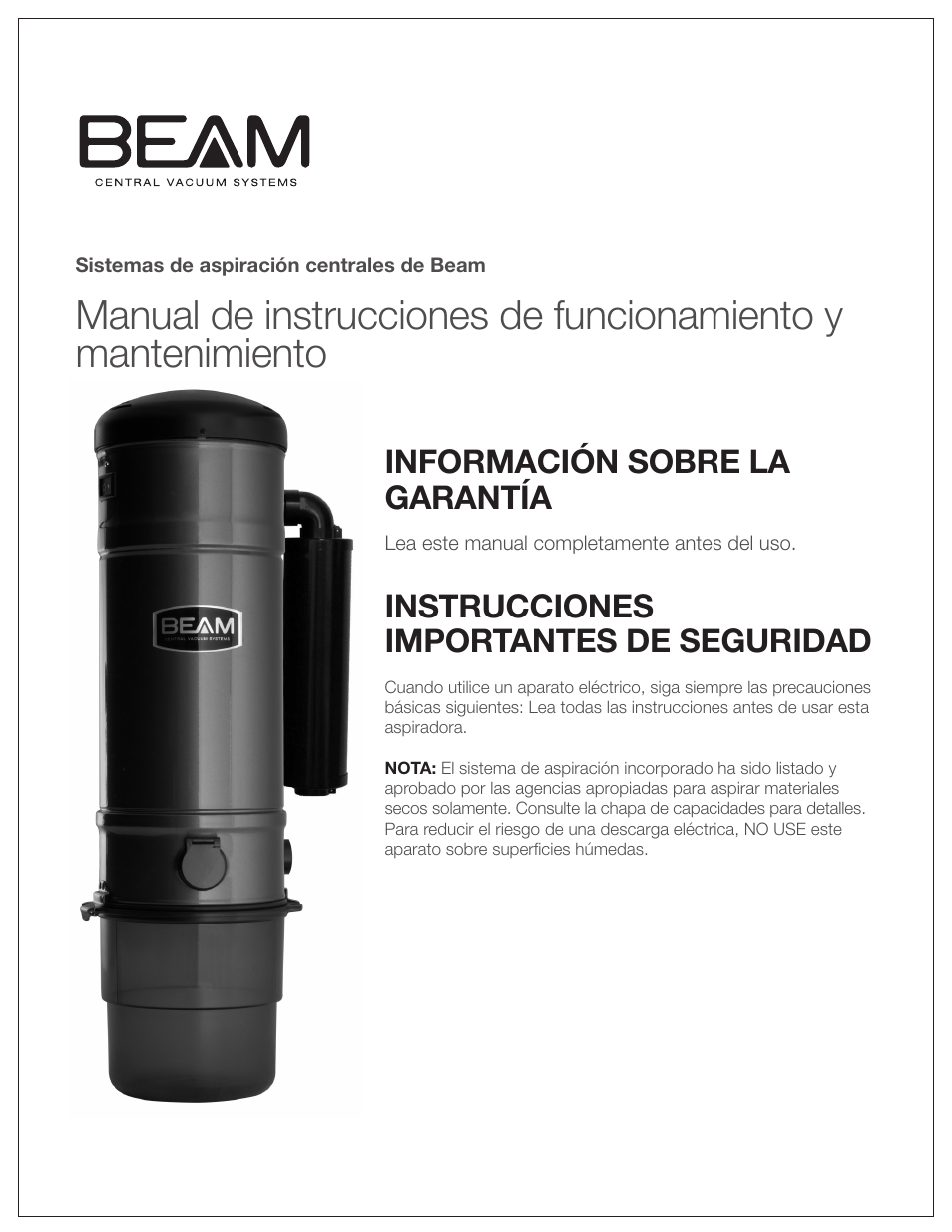 Información sobre la garantía, Instrucciones importantes de seguridad | Beam Electrolux Classic Power Units User Manual | Page 10 / 24