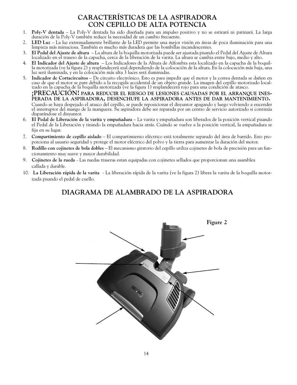 Diagrama de alambrado de la aspiradora, Precaución | Beam Electrolux Q Power Team User Manual | Page 14 / 20