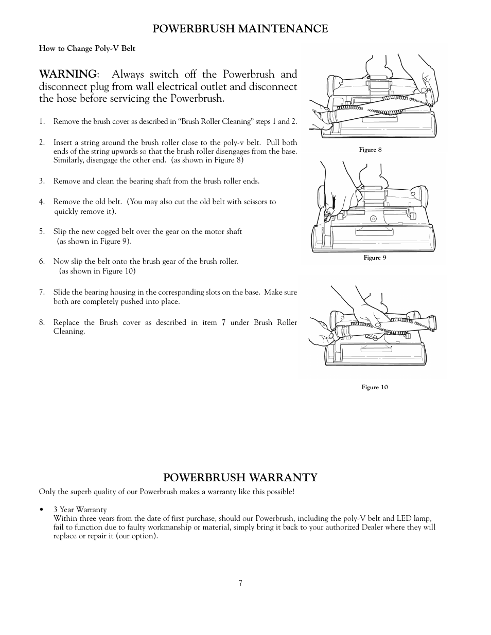 Powerbrush maintenance, Powerbrush warranty | Beam Electrolux Q Power Team User Manual | Page 7 / 20