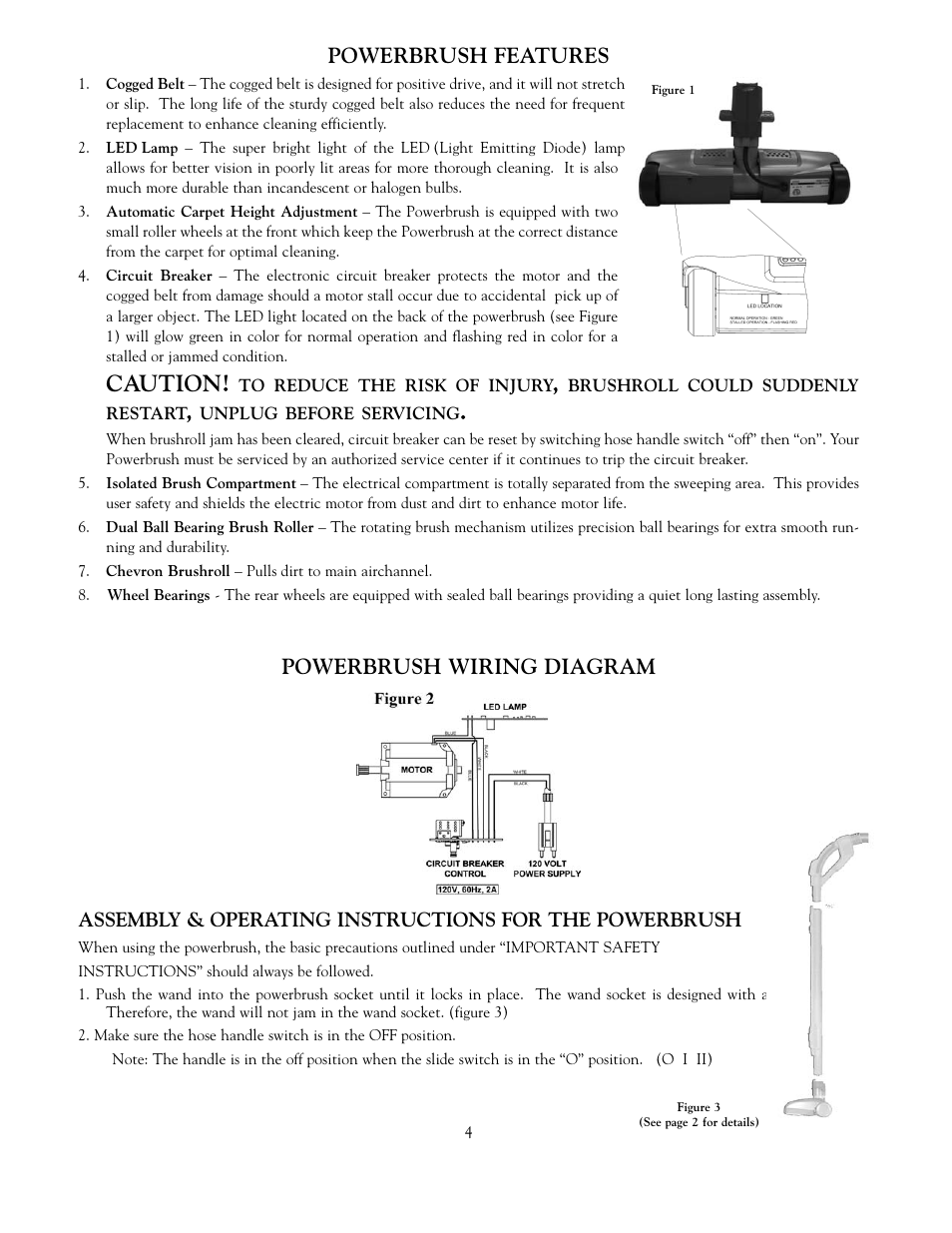 Caution, Powerbrush features, Powerbrush wiring diagram | Beam Electrolux Solaire Power Team User Manual | Page 4 / 16