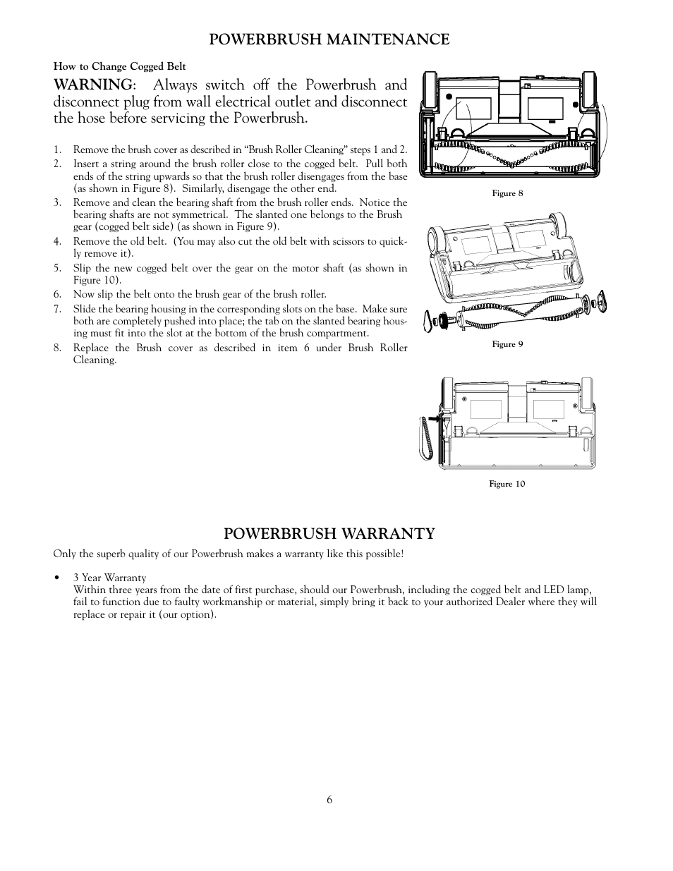 Powerbrush maintenance, Powerbrush warranty | Beam Electrolux Solaire Power Team User Manual | Page 6 / 16