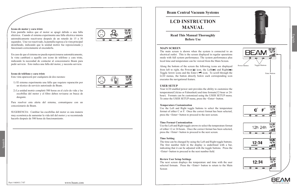 Beam Electrolux Serenity LCD Screen User Manual | 6 pages