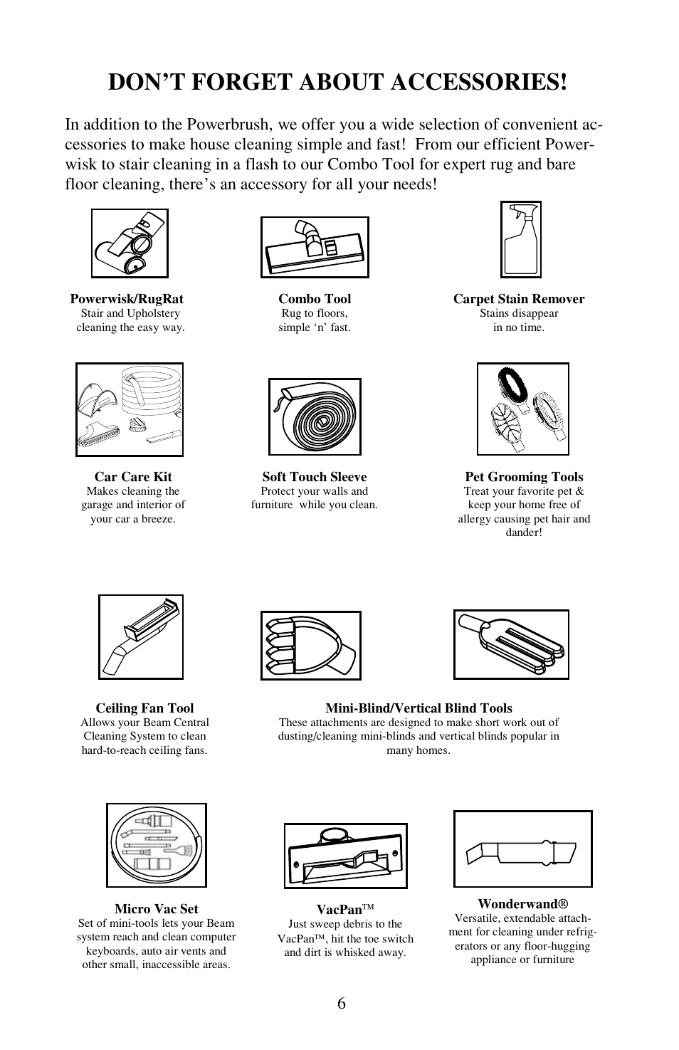 Don’t forget about accessories | Beam Electrolux Serenity Plus Power Brush User Manual | Page 7 / 16