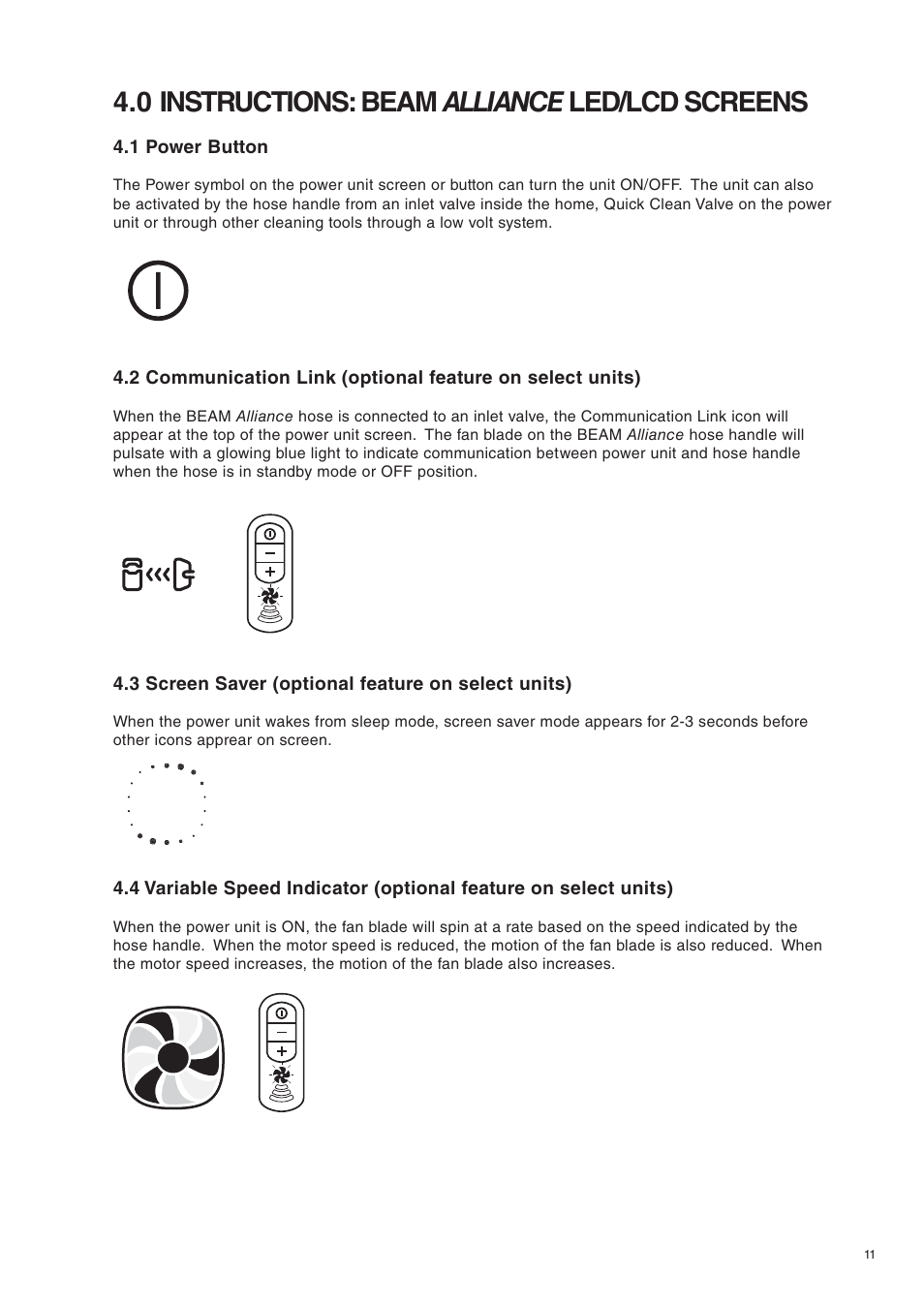 0 instructions: beam alliance led/lcd screens | Beam Electrolux Alliance V.2 User Manual | Page 11 / 16