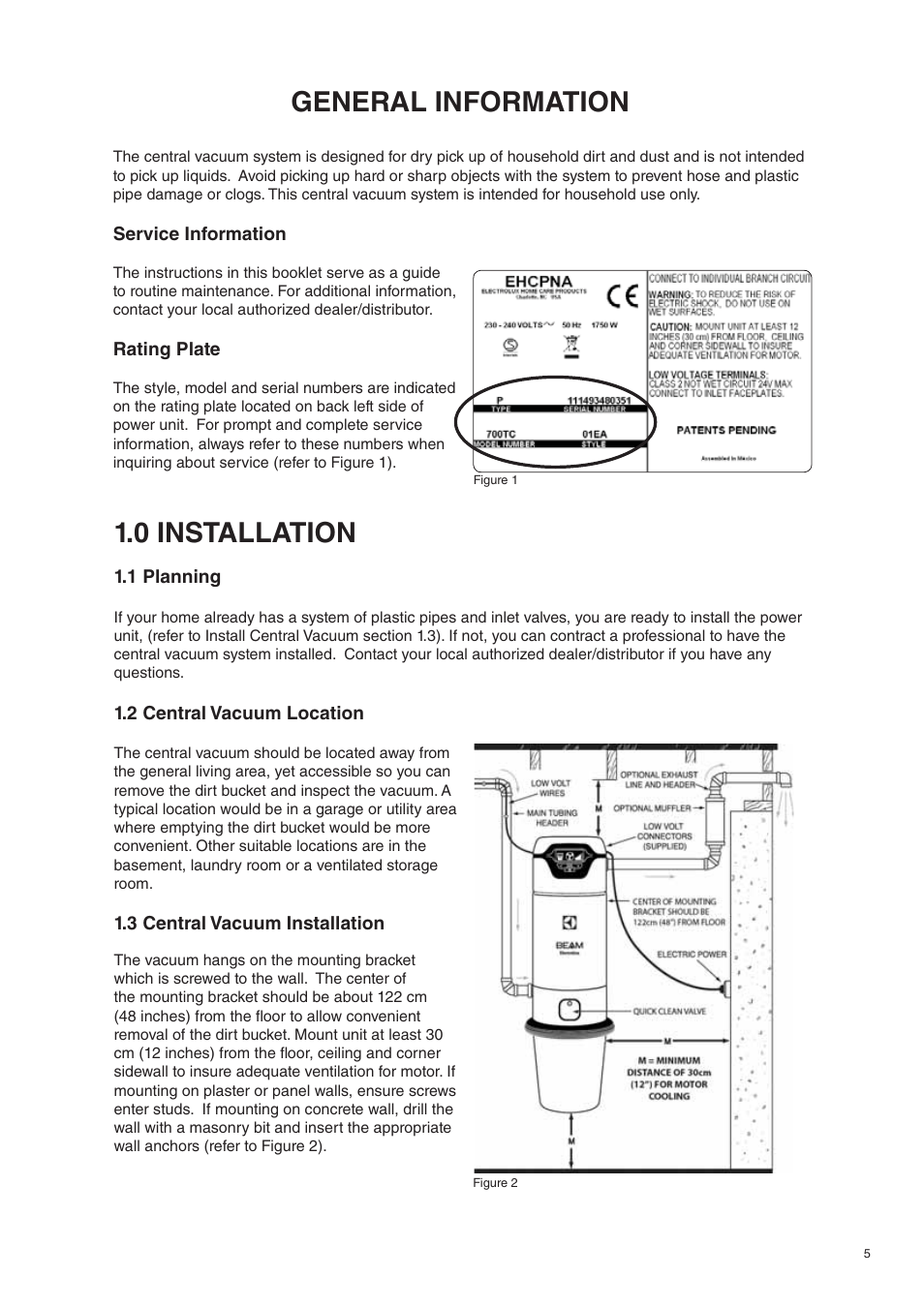 General information 1.0 installation | Beam Electrolux Alliance V.2 User Manual | Page 5 / 16