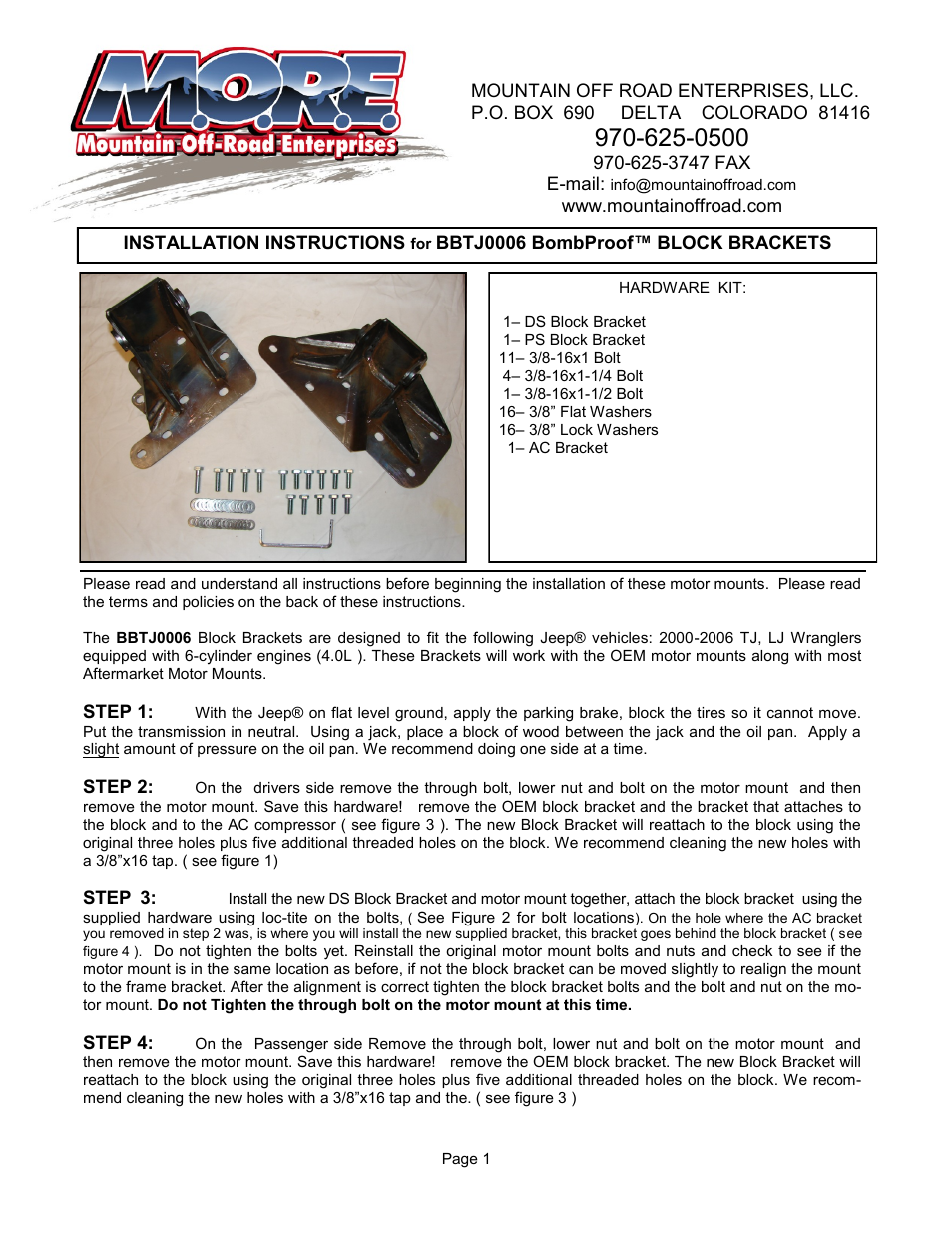 Mountain Off Road BBTJ0006 User Manual | 3 pages