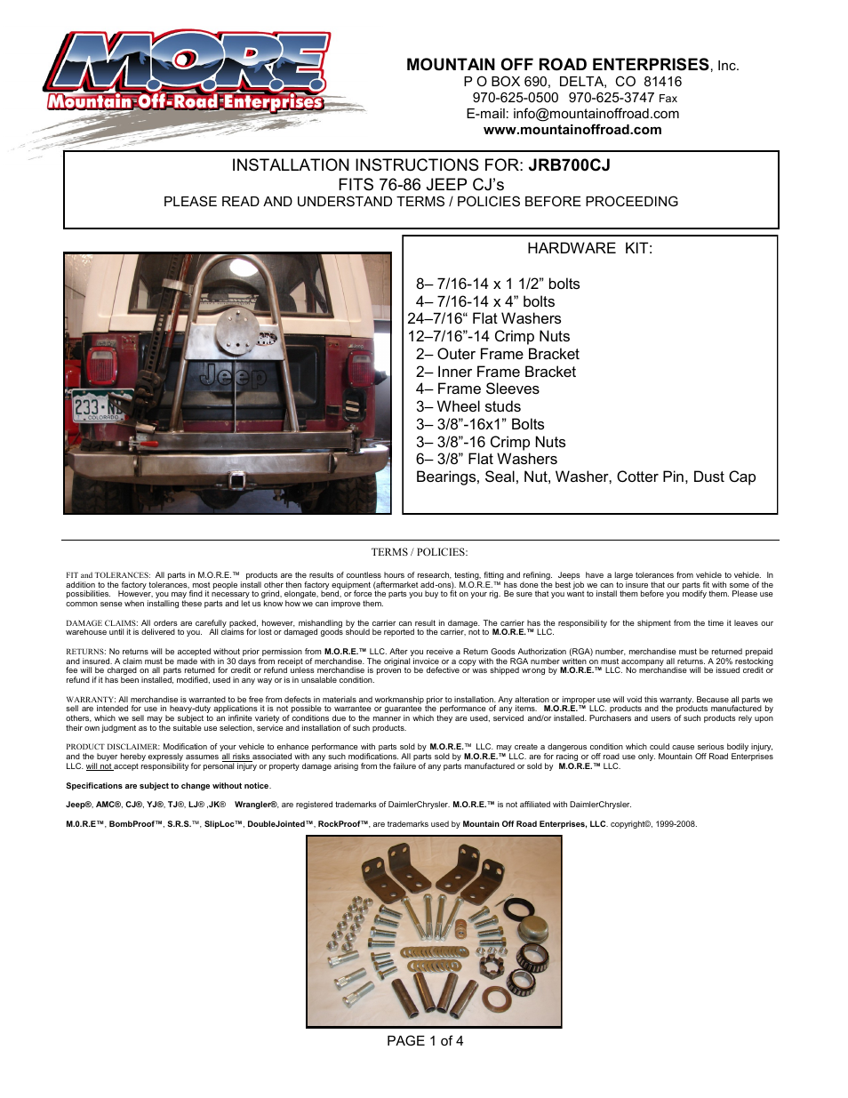 Mountain Off Road JRB700CJ User Manual | 4 pages