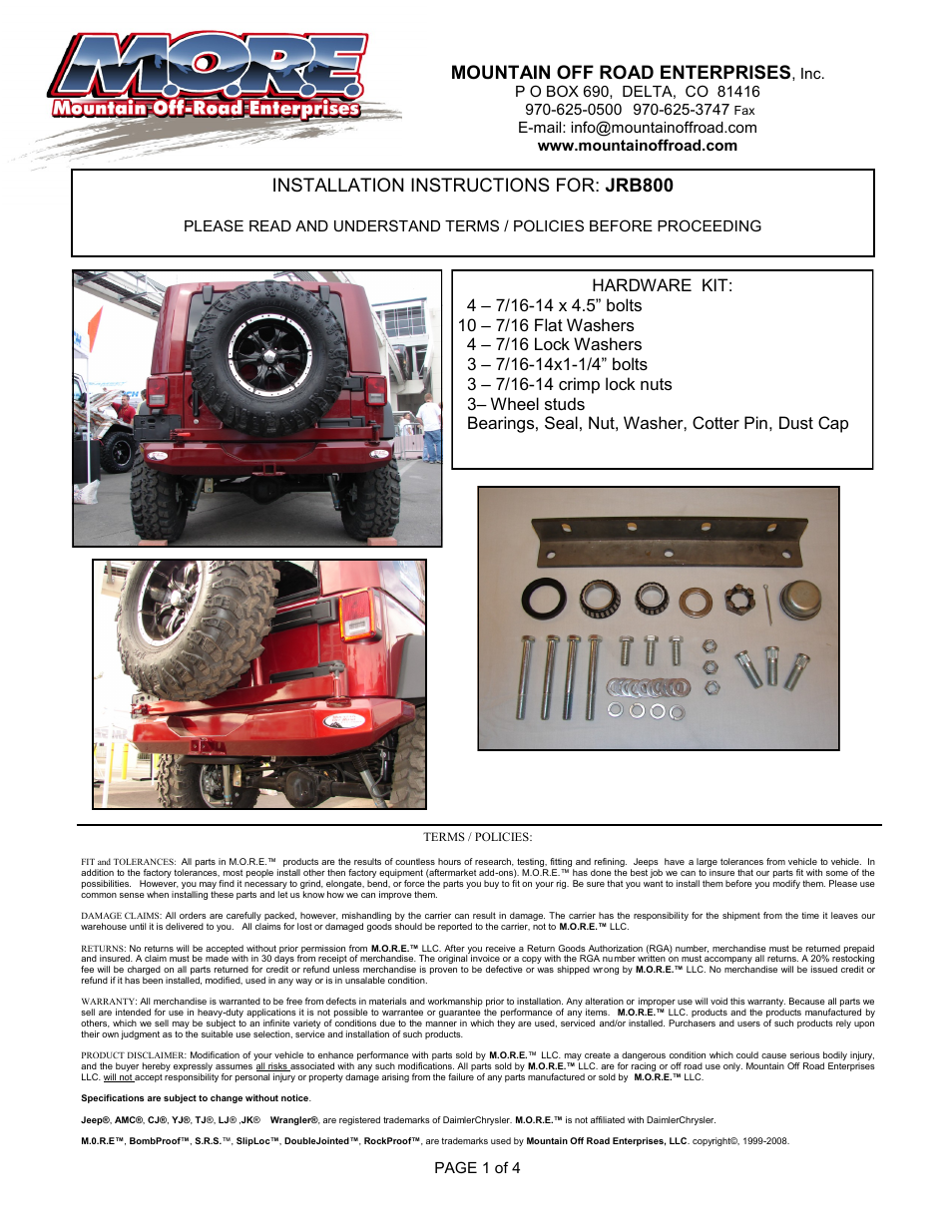 Mountain Off Road JRB800 User Manual | 4 pages