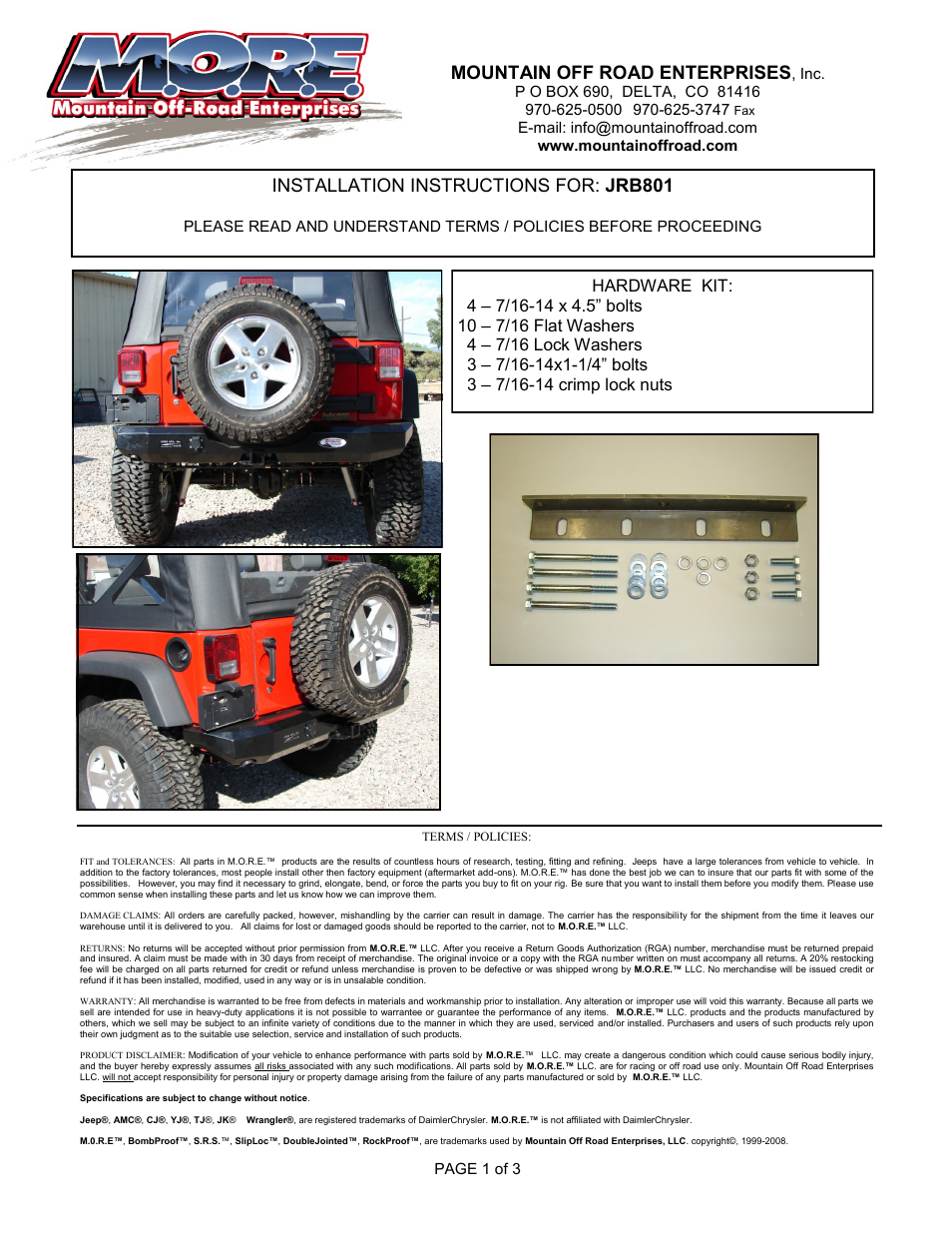 Mountain Off Road JRB801 User Manual | 3 pages